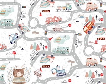 File di costruzione senza soluzione di continuità Mappa della città Modello ripetuto Modello senza soluzione di continuità per neonato per la costruzione di tessuti Sublimazione Carta digitale per auto Veicolo