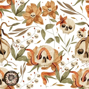 Skull seamless file Halloween Repeat Pattern for fabric Skeleton pattern Spooky seamless Fall pattern Floral Skull digital paper Snake