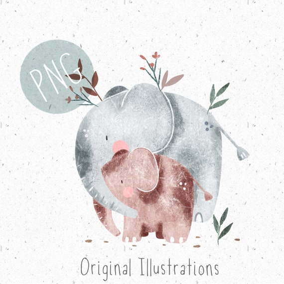 PNG for Sublimation, Elephant PNG, PNG Kids Clothing, Mothers day png file, Baby Elephant Clipart, Jungle Animal Clipart, png Commercial use