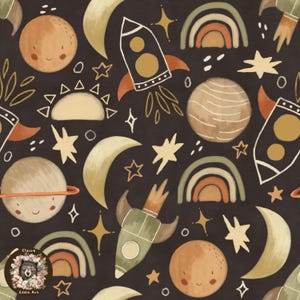 Outer Space Seamless Pattern Spaceman Seamless Digital Paper Moon repeat pattern for fabric Planets Seamless file Galaxy Sublimation Stars