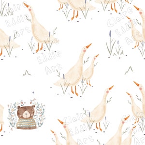 Modèle sans couture Animaux de ferme Modèle répétitif de canard sans couture pour le tissu Goose Modèle sans couture modèle répétitif nouveau-né commercial