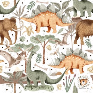 Patrón sin costuras de dinosaurios, género neutro, estampado de dinosaurios para tela, patrón sin costuras para niños, boho, sin costuras, descarga de dinosaurios, papel digital de dinosaurios
