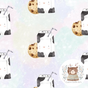 Pastell Nahtloses Muster für Stoff Cookie-Wiederholungsdatei Süßer Kinderstoff Galaxy digitales Papier Milch nahtlose Kuh digitaler Download Original art