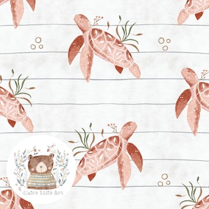 Fichier sans couture tortue de mer papiers numériques sous-marins Design sans couture dessiné main motif de répétition d'animal marin pour le tissu nouveau bébé sublimation