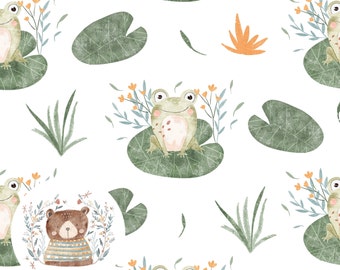 Seamless Pattern Frog Seamless Digital Paper Frog Scrapbook Paper Repeat Pattern for fabric Frog on lilly pad seamless file for kid clothes