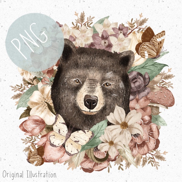 PNG for Sublimation Cute bear PNG Woodland animal Clipart Forest Graphic Floral Wreath Clipart New Baby PNG Heat Transfer Bear Sticker png