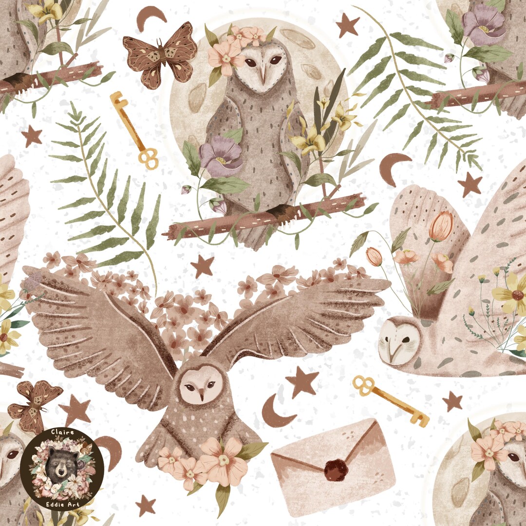 Owl Seamless Pattern Wizard Digital Paper Woodland Pattern Messenger ...