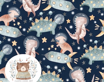 Dinosaur Seamless Pattern Space Digital Paper seamless Navy repeating pattern for fabric Baby boy seamless stars pattern Spaceship seamless