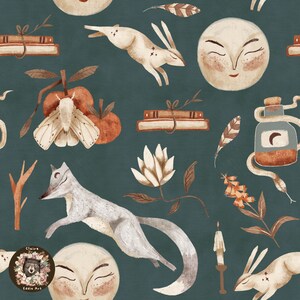 Motif loup sans couture papillon papier numérique pommes répéter le motif pour tissu lecture motif sorcière sans couture motif loup sans couture magique