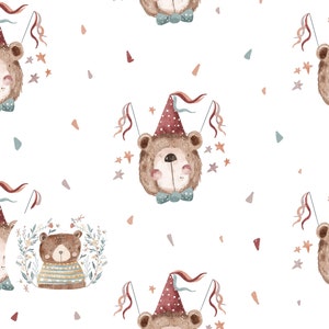 Urso de aniversário com padrão sem emendas Festa de aniversário Urso de papel digital sem emendas Scrapbook Urso de papel com padrão repetido para tecido Comercial