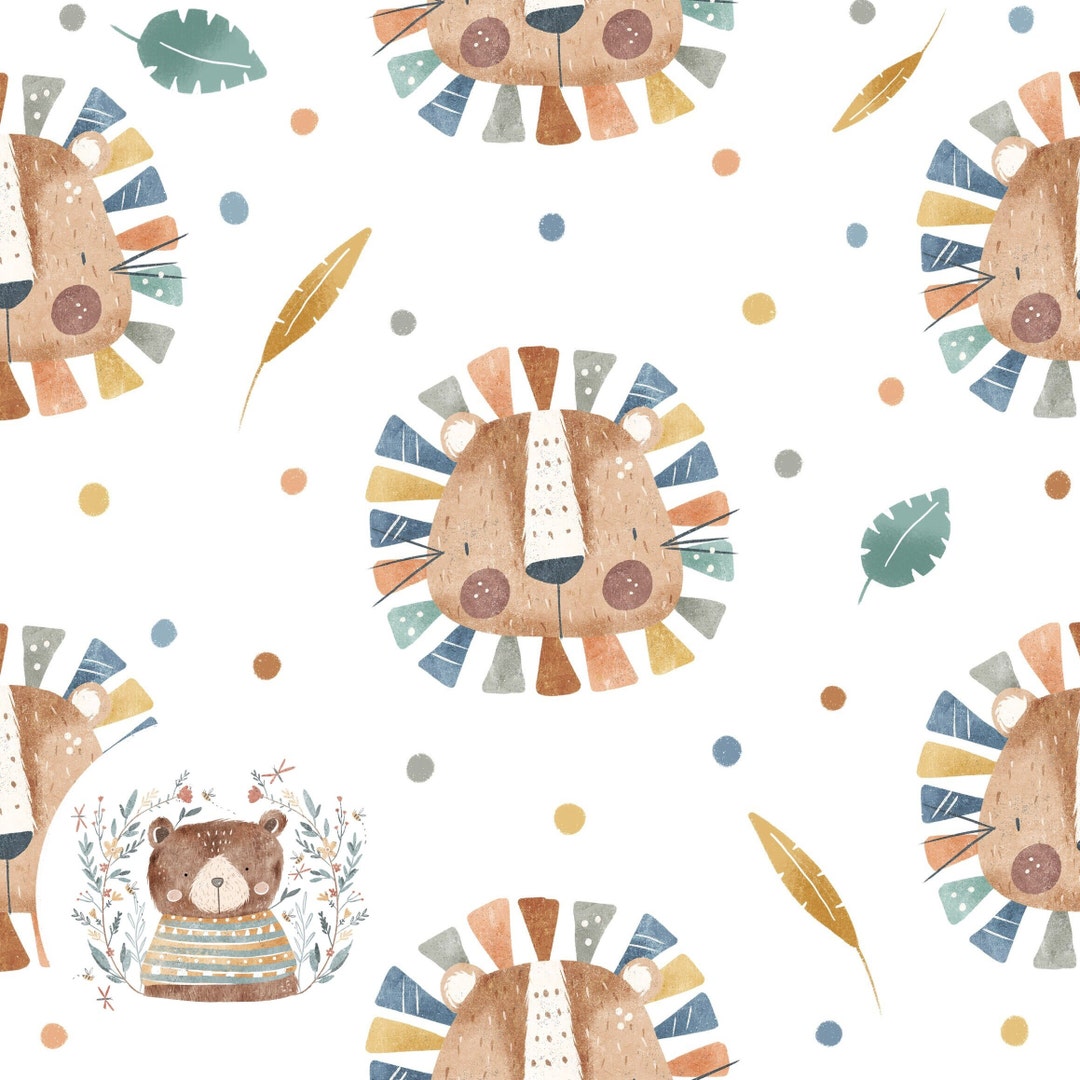 Lion Head Seamless Pattern, Lion Seamless Digital Paper, Jungle ...