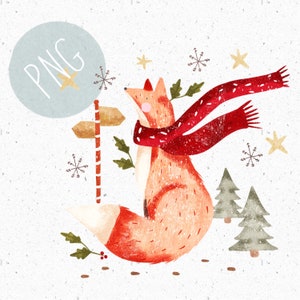 PNG pour Sublimation Christmas Clipart Kids Festive PNG Fox Clipart Winter fox Télécharger Vacances Sublimation 1er Noël Graphique Woodland