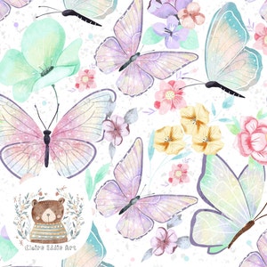Schmetterling Stoff Rapportmuster für Stoff Insekt digitales Papier Mädchen Sublimation New Baby Rapportmuster Pastell nahtlose Schmetterlinge Käfer