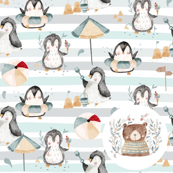 Penguin Seamless Pattern Penguin Digital Paper Penguin Repeat Pattern for fabric Summer prints fabric Beach Seamless file Commercial use