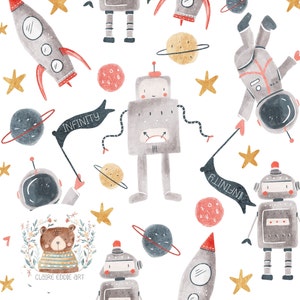 Robot Seamless Pattern watercolour kids Seamless Space Repeat pattern for fabric Tech Seamless boys pattern solar system seamless robot
