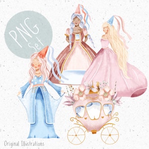 Set of 4 Princess PNGs for Sublimation Princess Clipart Baby Clothing Fairytale png Princess Carriage Clipart Princess Party png Set Girls
