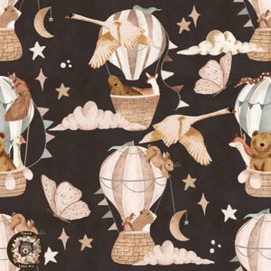 Hot air balloon Seamless Pattern Woodland animal Repeat Pattern for fabric Newborn pattern new baby Seamless butterfly pattern moon & stars