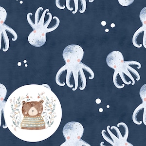 Navy Seamless Pattern Nautical Digital Paper Octopus Scrapbook Paper Underwater Repeat Pattern for fabric Octopus seamless pattern for boys