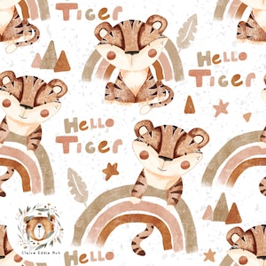 Tiger Seamless Pattern Jungle Digital Paper Safari Repeat Pattern pour tissu Hello Tiger Seamless pattern Mignon tigre sublimation Nouveau bébé