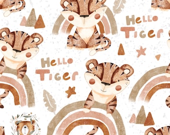 Motif tigre sans couture jungle papier numérique Safari motif de répétition pour tissu Hello Tiger modèle sans couture sublimation de tigre mignon nouveau bébé