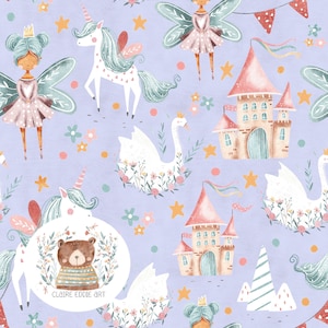 Modèle sans couture Fée Papier numérique sans couture Licorne Scrapbook Papier cygne Répéter le motif pour le tissu Licorne Modèle sans couture utilisation commerciale