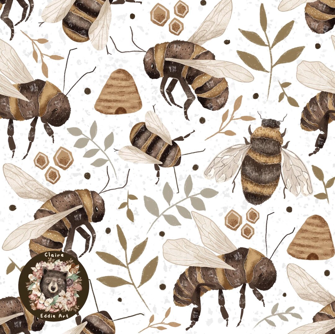 Bee Seamless Pattern Bumblebee Repeating Pattern for Fabric Insect ...
