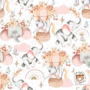 Modèle sans couture éléphant bébé fille Répéter le motif pour tissu Jungle papier numérique BOHO sublimation florale transparente motif éléphant rose