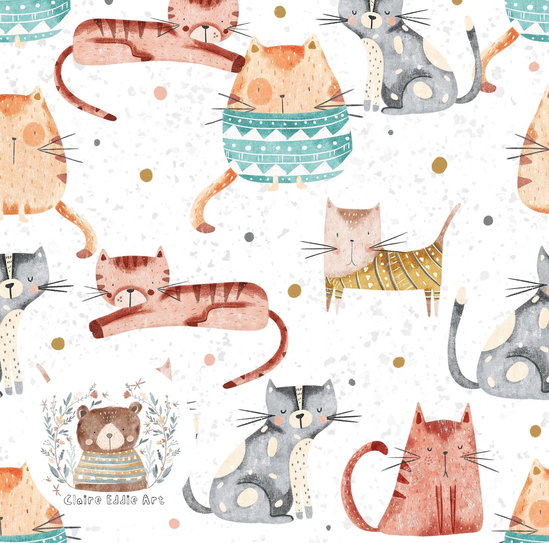 Seamless Pattern Cat Seamless Digital Paper Cat Lady Seamless Cute Cats ...
