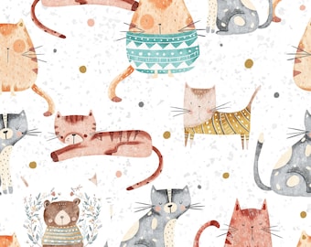 Seamless Pattern Cat Seamless Digital Paper Cat Lady Seamless Cute Cats Repeat Pattern for fabric Kitten Seamless Pattern Pet Sublimation