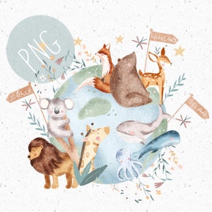 PNG für Sublimation Erde PNG Baby Kleidung Clipart Our Home png Planet Clipart Tiere der Welt png Karte Clipart Globus download Weltraum
