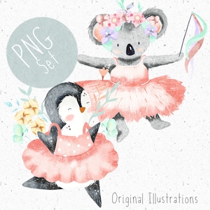 2 PNG para sublimación Ballerina Clipart Bundle Girls PNG Set Cute Dance Clipart Ballerina PNG lindo Penguin Clipart Koala PNG Bailarina de ballet