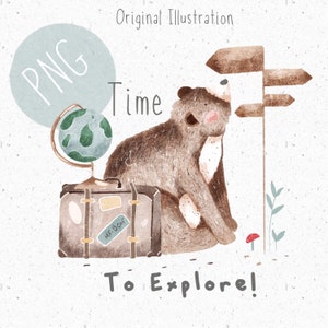 PNG for Sublimation Cute bear PNG Woodland animals Clipart Adventure Graphic Explorer Clipart Newborn PNG Baby boy Clipart Forest animal png