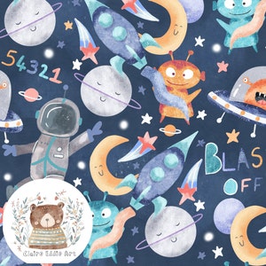 Retro Space Seamless Pattern Alien Seamless Digital Paper Rocket repeat pattern for fabric Flying Saucer Seamless file Moon seamless file