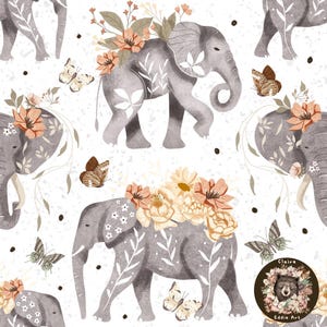 Modello senza cuciture elefante Bambina Ripeti il motivo per tessuto Giungla carta digitale BOHO senza cuciture floreale sublimazione modello elefante Safari