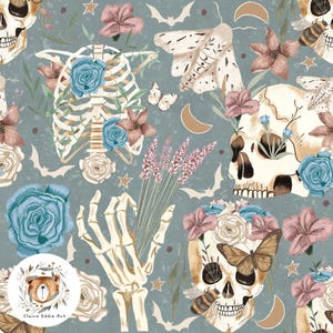 Halloween seamless file Skull Halloween Repeat Pattern for fabric Skeleton pattern Spooky seamless Fall pattern Floral Skull digital paper
