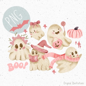 Cute Ghost Clipart Children’s Halloween Clipart Pink Ghost PNG Girls Clipart Little Ghost PNG First Halloween Clipart Spooky PNG boo Clipart