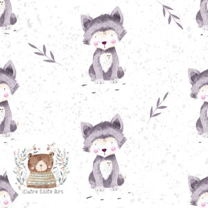 Schattig Wolf naadloos patroon Kleine wolf herhalend patroon voor stof bos naadloos patroon babyjongens herhalen ontwerp nieuwe baby naadloos