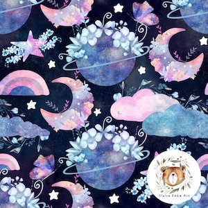 Space seamless patterns Space digital paper Floral repeat pattern for fabric Moon seamless print Girls Space seamless Celestial download