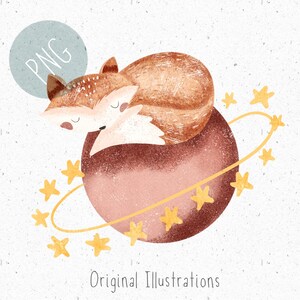 PNG pour sublimation, Cute Fox PNG, PNG Baby Clothing, Space png, Planets Clipart, Baby Fox Clipart, png Utilisation commerciale, Clipart céleste