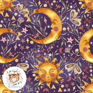 Space seamless pattern Stars digital paper Sun repeat pattern for fabric psychic seamless floral fabric Hippy seamless moon Moth Seamless