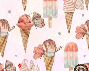 Seamless Pink Icecream design Summer pattern Desert seamless Pastel ice-cream repeat pattern for fabric baby girl seamless Butterfly pattern