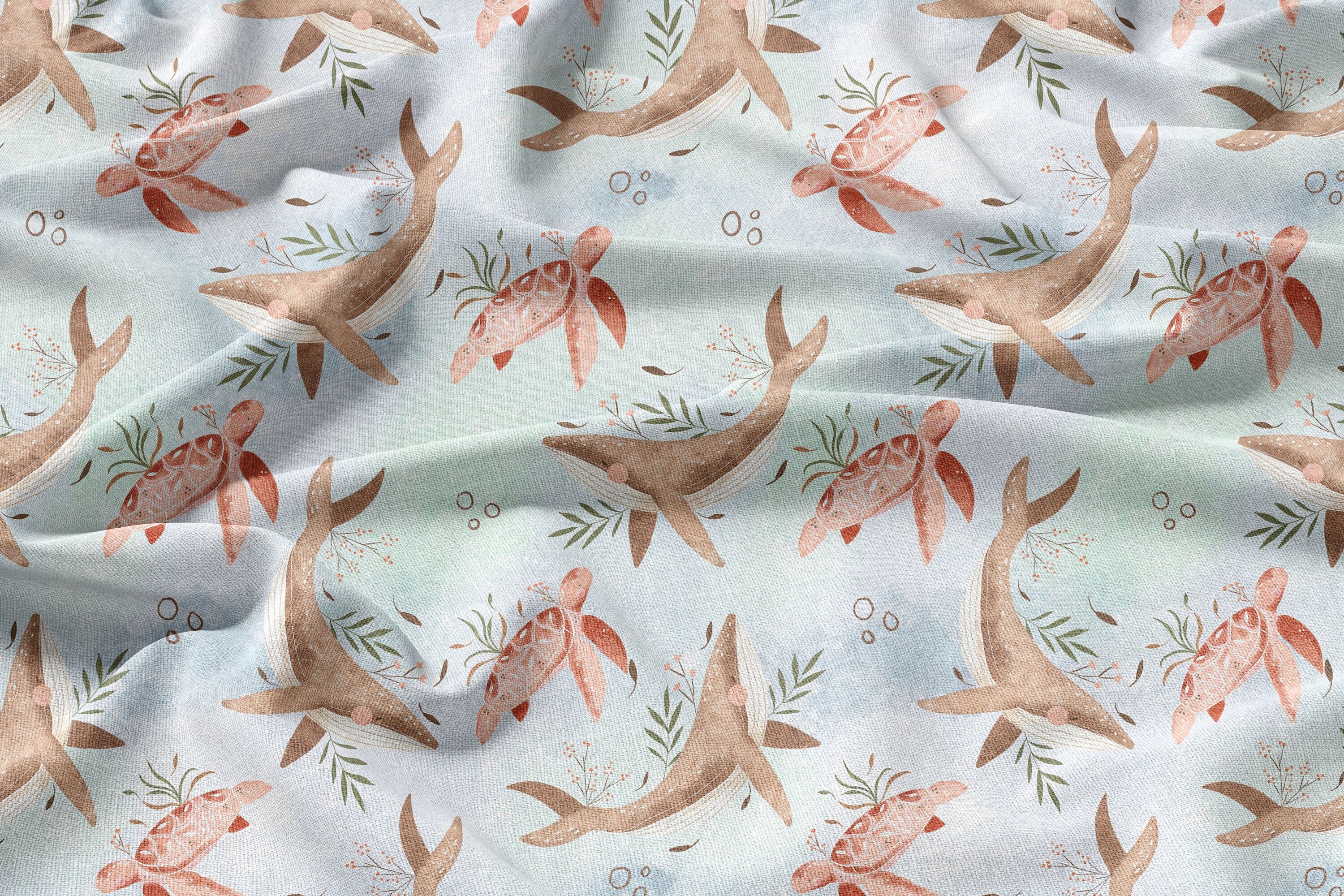 Marine Life Seamless Pattern Cute Sea Animals Digital Paper Seamless ...