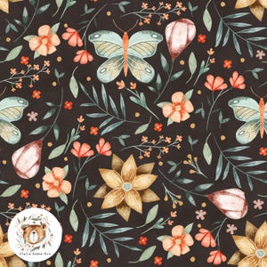 Patrón floral sin costuras, flores silvestres, papel digital sin costuras, mariposa de verano sin costuras, patrón de repetición de primavera para tela, arte popular sin costuras, tulipán