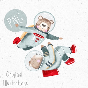 2 PNG para sublimación, PNG espacial, ropa para niños PNG, archivos png de astronauta, imágenes prediseñadas de oso, imágenes prediseñadas de astronauta, png comercial, gráfico espacial png
