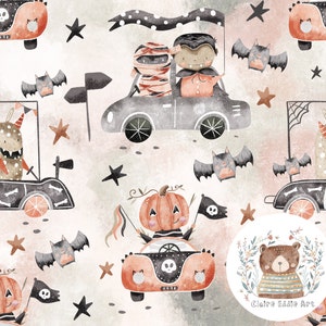 Spooky Repeat pattern for fabric Monster seamless file boys Halloween download Vampire seamless pattern Transport Halloween digital paper