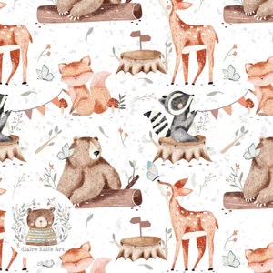 Woodland Seamless Pattern Animali della foresta Ripeti il motivo per il tessuto Carta digitale Cute Bear Fox design senza giunture Sublimazione di Baby Deer Racoon