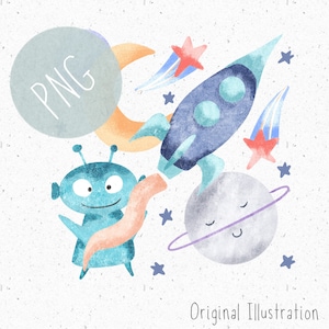 PNG für Sublimation Weltraum PNG Baby Kleidung Rakete PNG Clipart Alien PNG für Kinder Mond PNG Planeten und Sterne Clipart Kid