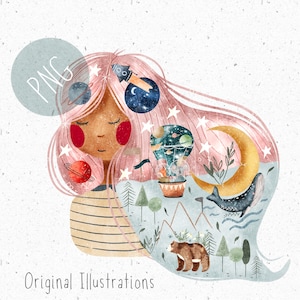 PNG for Sublimation, girl PNG, PNG Girl Clothing, space png, celestial girl Clipart, space Clipart, png Commercial, png girl illustration