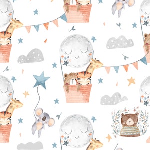 Space Seamless Pattern, Hot Air Balloon Seamless Digital Paper, Moon seamless pattern, new baby Scrapbook Paper, Koaka Pattern for fabric