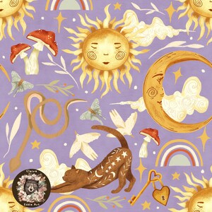 Space seamless pattern Astrology digital paper Sun repeat pattern for fabric psychic seamless Moon fabric Hippy seamless Cat pattern lilac